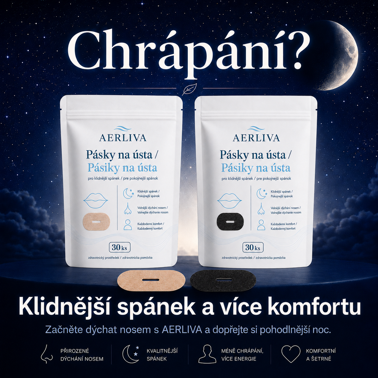 AERLIVA Pásky na ústa 30 ks – pre podporu dýchania nosom