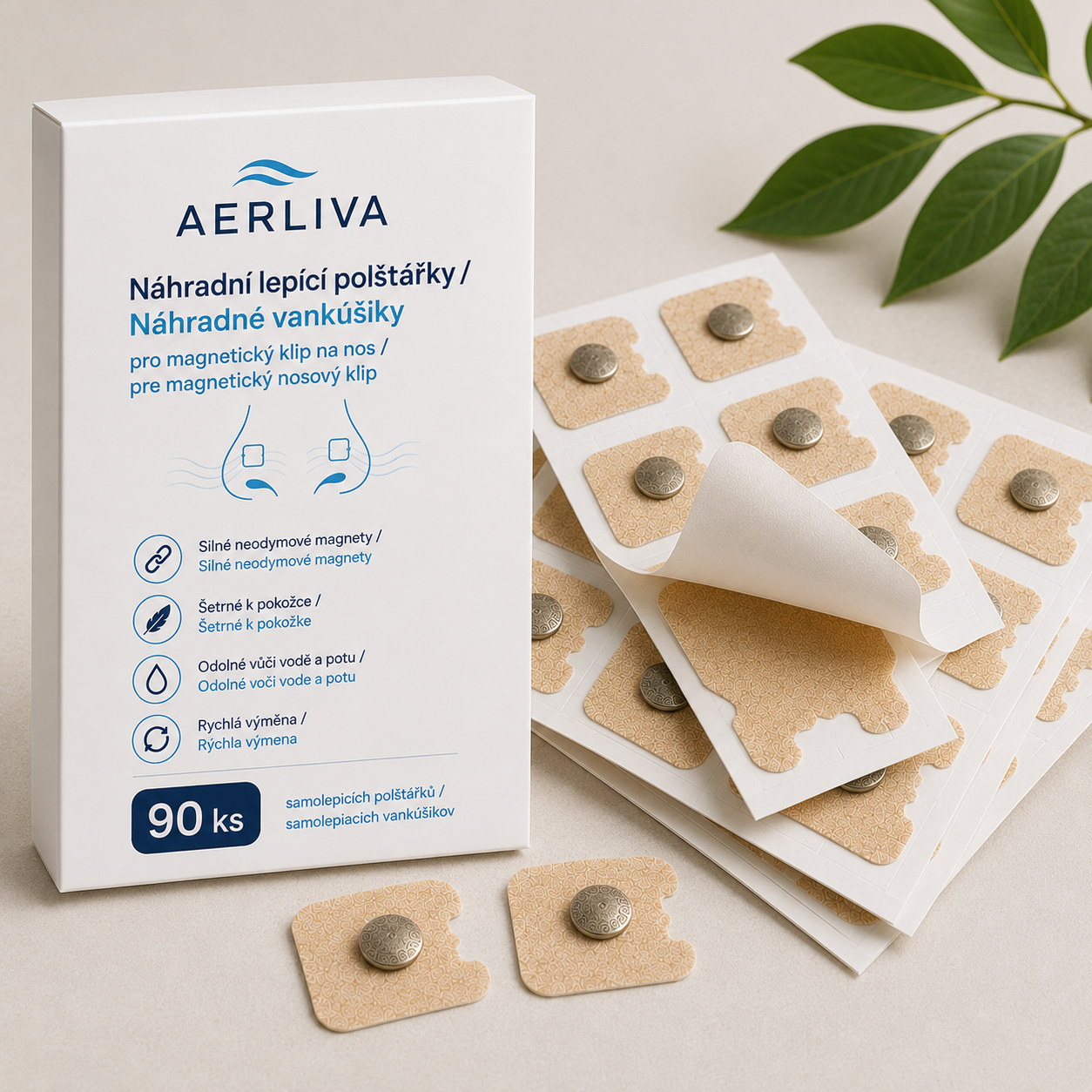 AERLIVA Náhradné lepiace vankúšiky pre magnetický klip na nos 90 ks