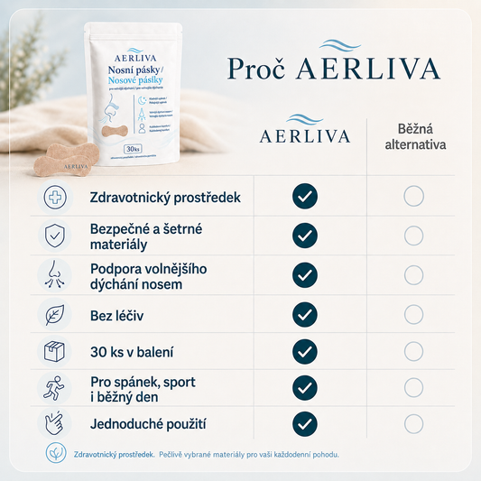 AERLIVA Nosové pásiky 30 ks – pre voľnejšie dýchanie